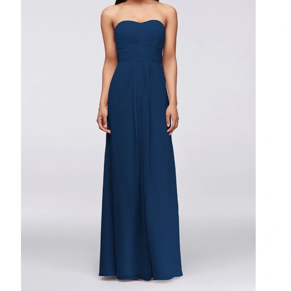 David's Bridal Navy Blue Strapless Georgette Bridesmaid Dress Size 8 - Picture 1 of 6